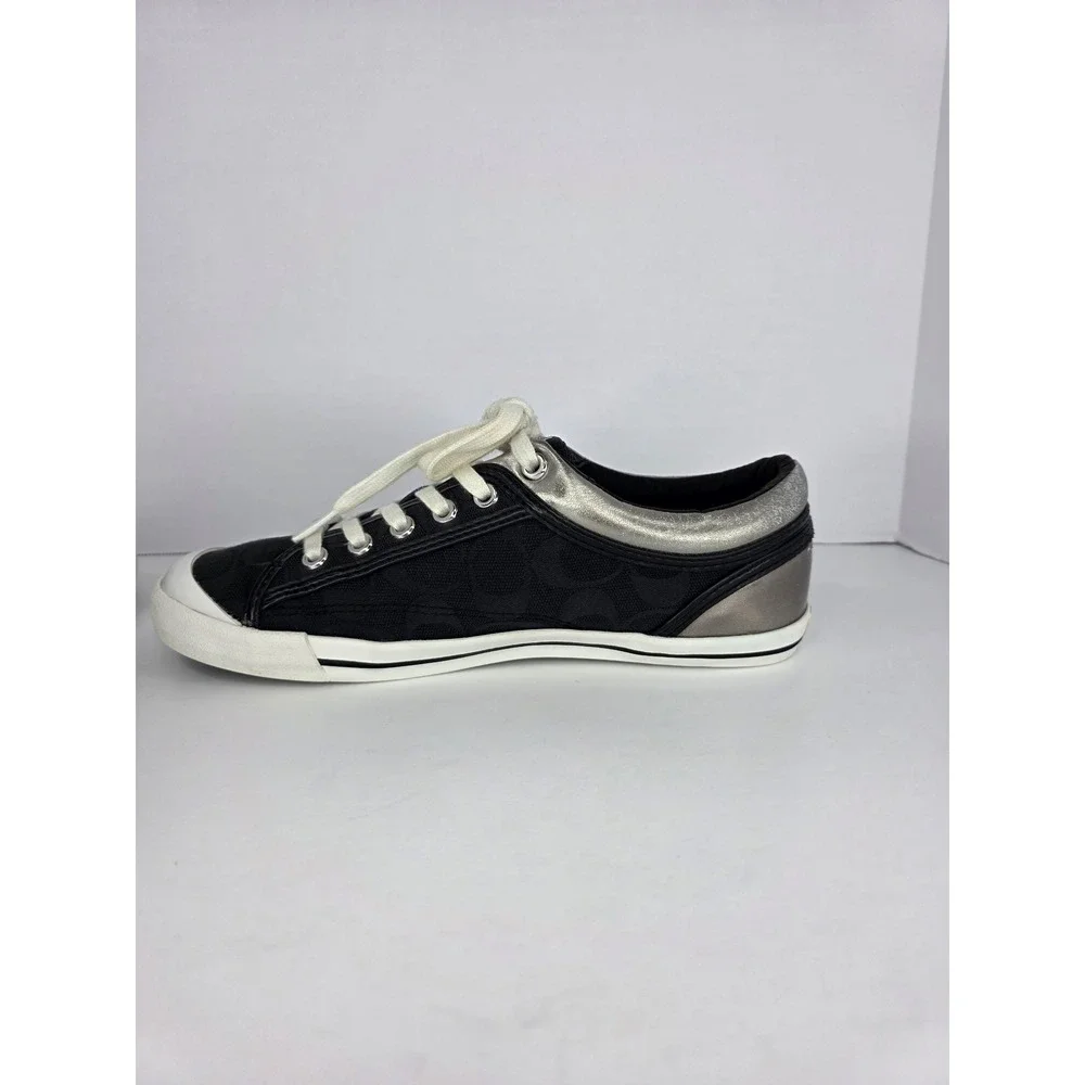 Coach Francesca Sneakers Womens 8B Black Canvas Signature C Silver Trim Classic